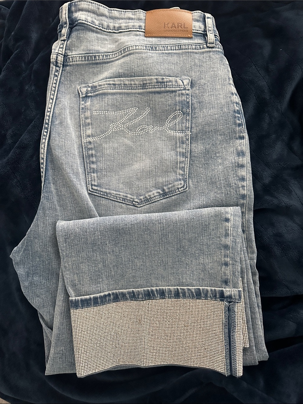 Karl Lagerfeld Light Wash Ankle Jeans with Embellished Back Pocket